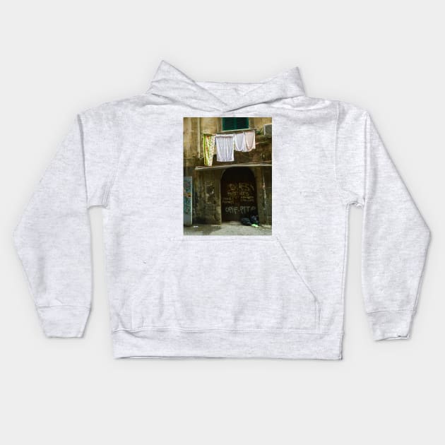 Graffiti Washday in Italy Kids Hoodie by ephotocard